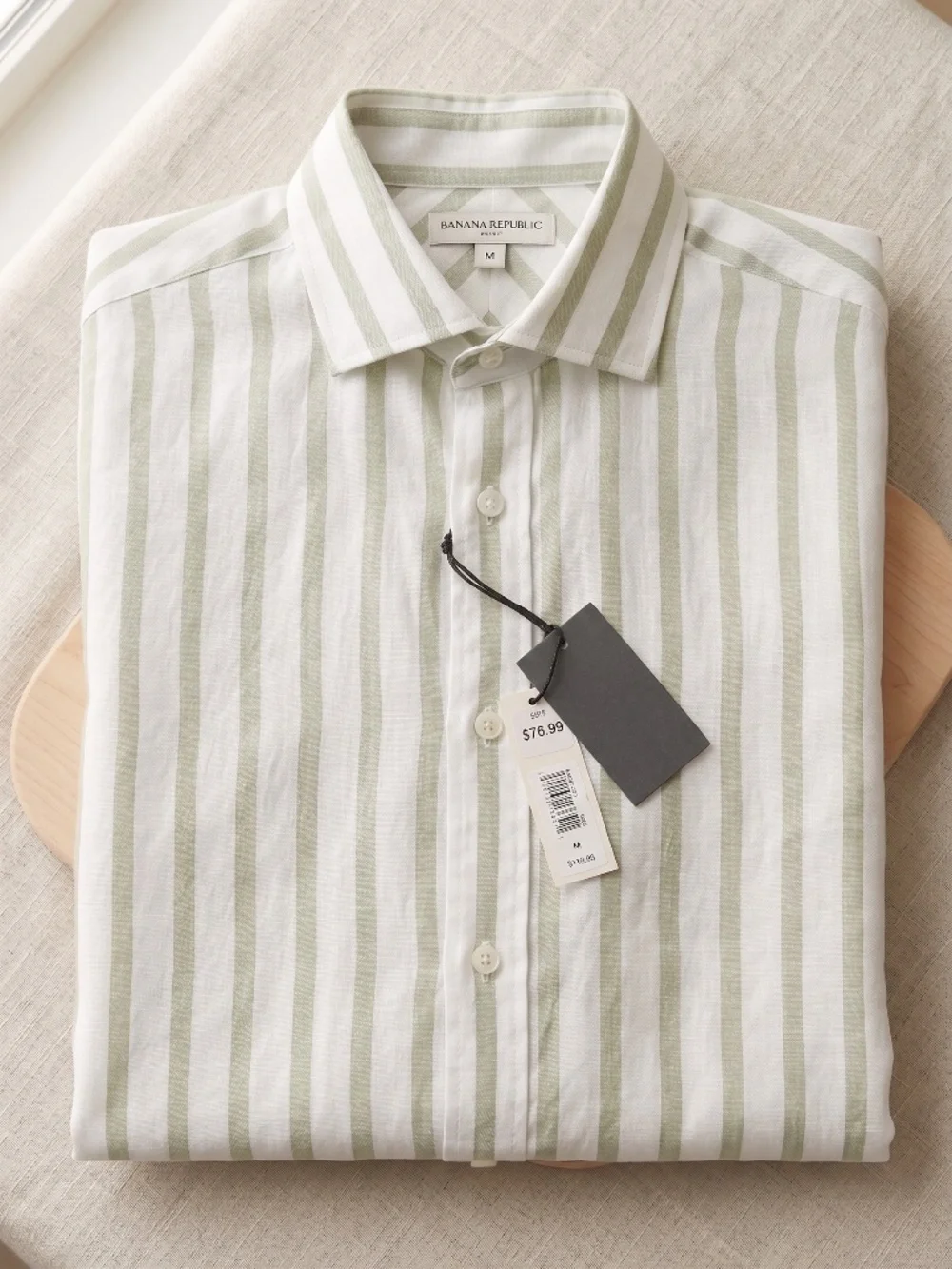 NWT Banana Republic Slim Fit Linen Striped Button Down Shirt - Medium (M)